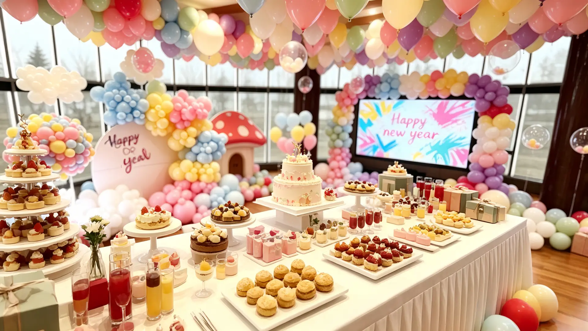 Pastel Balloons at New Year Party Decoration